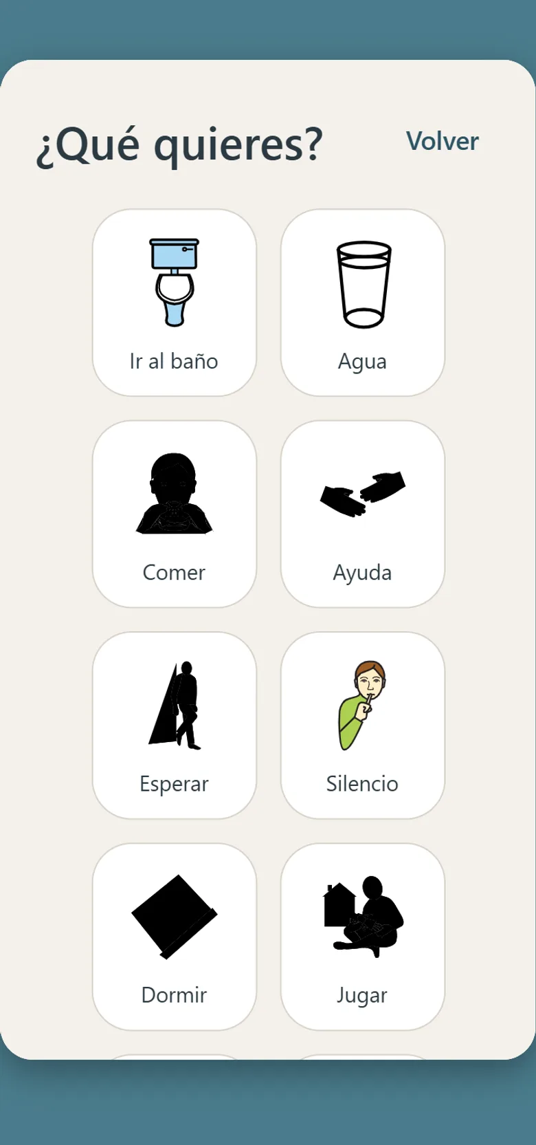 El tablero de elección para pedir sin hablar