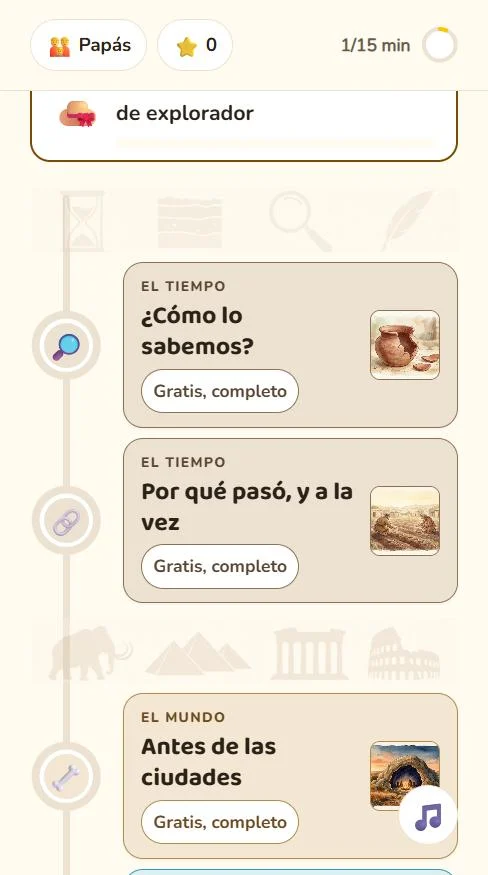 El eje de temas de Cronobu, con los gratis y los que abre un adulto