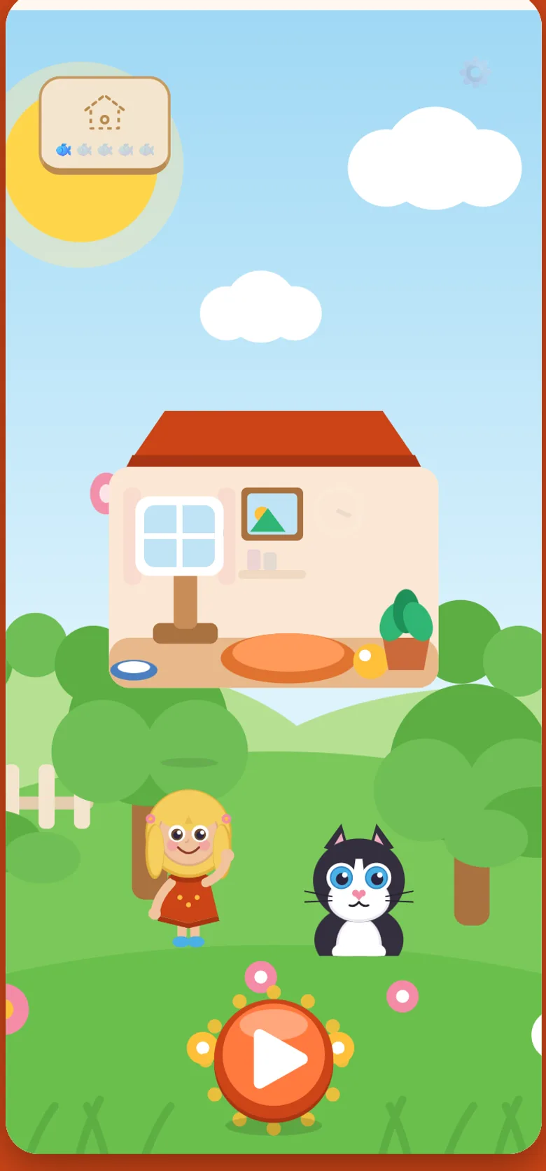 El patio de Lunabu con la casa de Lunita, Martina y la gata