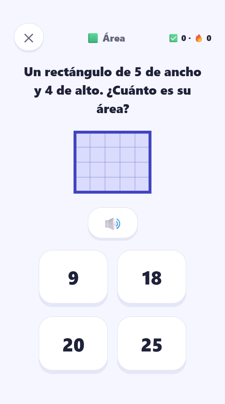 Un rectángulo dividido en cuadraditos para calcular su área