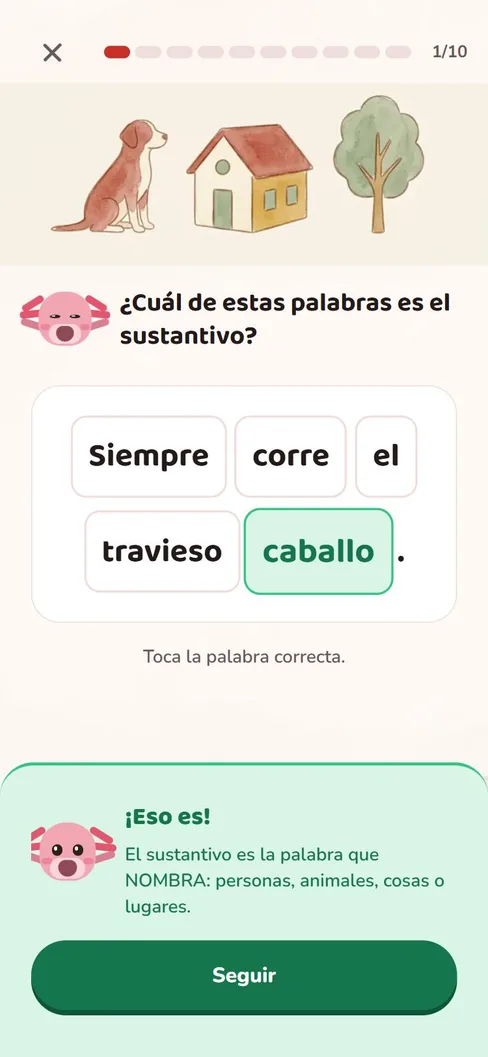 Tras acertar, Tinta explica que el sustantivo es la palabra que nombra personas, animales, cosas o lugares