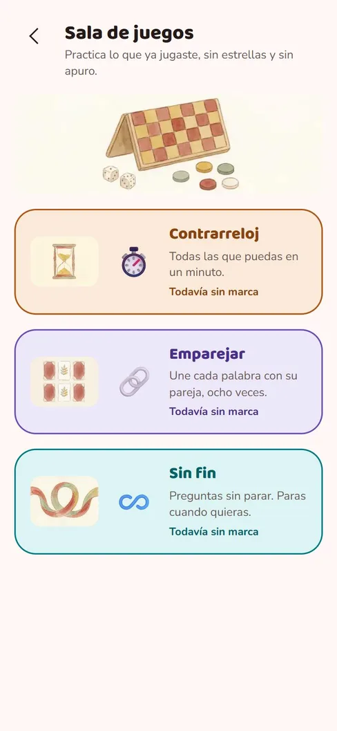 La sala de juegos de Palabu: contrarreloj, emparejar y sin fin